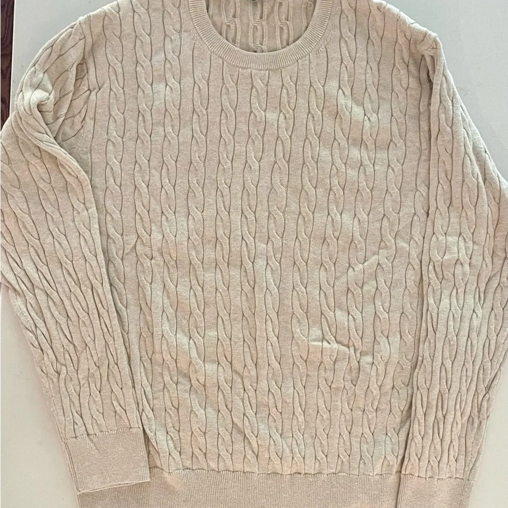 Two J. Crew Men's Cable Knit Sweaters 100% cotton - Soft Pink and Beige - Picture 5 of 5